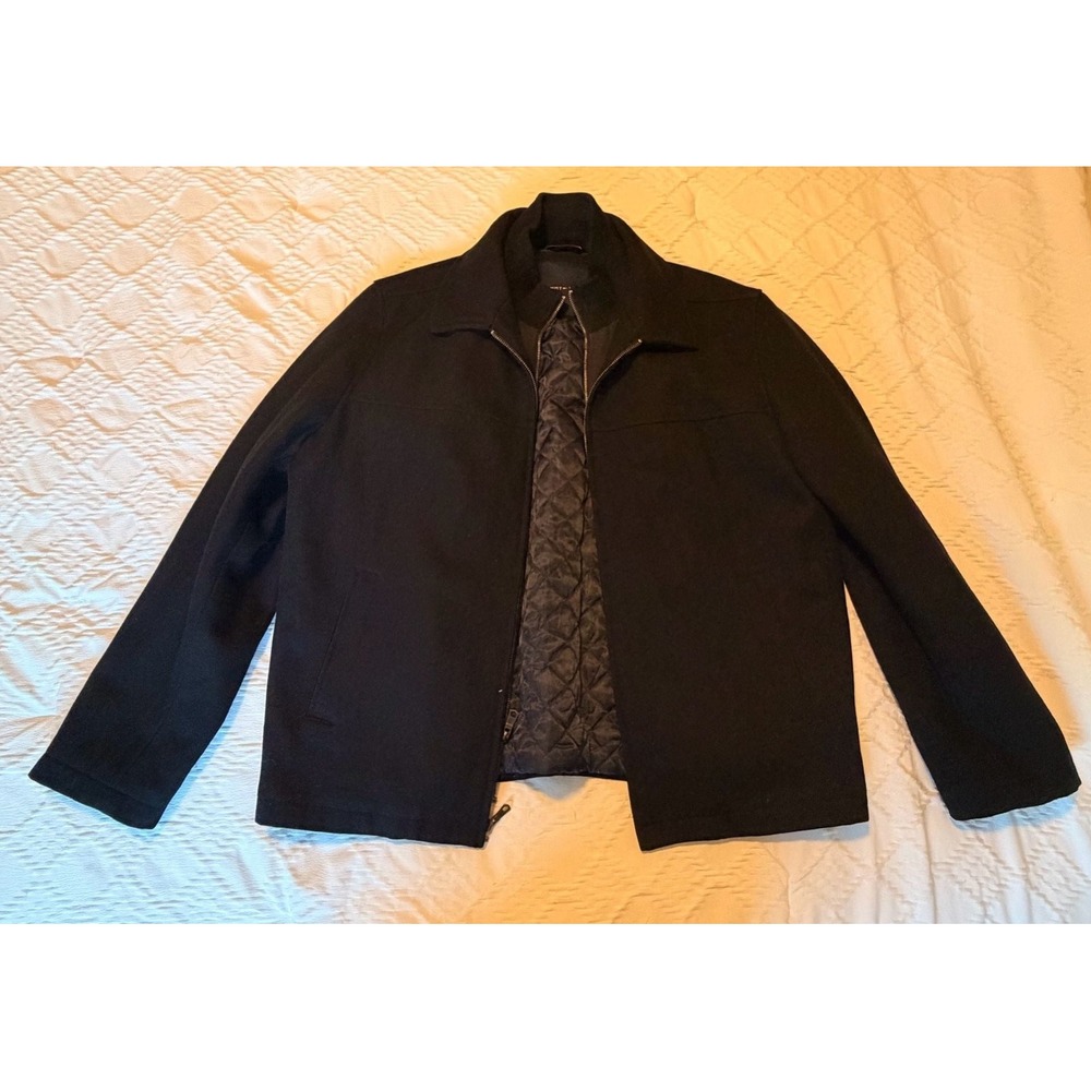 Tommy Hilfiger Men's XL Wool Blend Jacket Black Quilted Lined Full Zip Coat